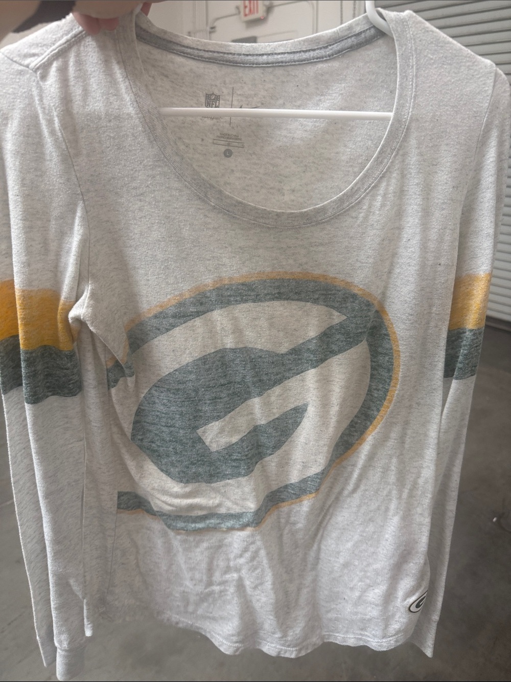 NFL Kids Long-Sleeve Tee in Gray with Green and Gold Logo
